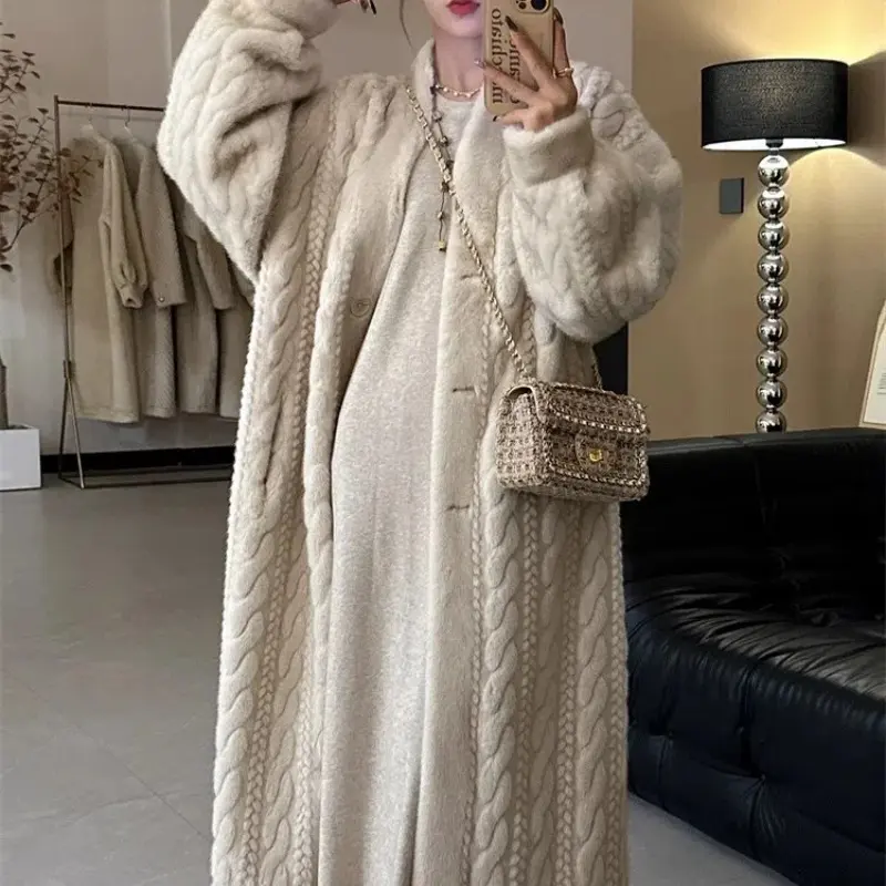 Faux Fur Coat Women Casual Warm Fashion Thicken Soft Fluffy Parka Female Solid Long Sleeves Loose Korean Outwears Lady