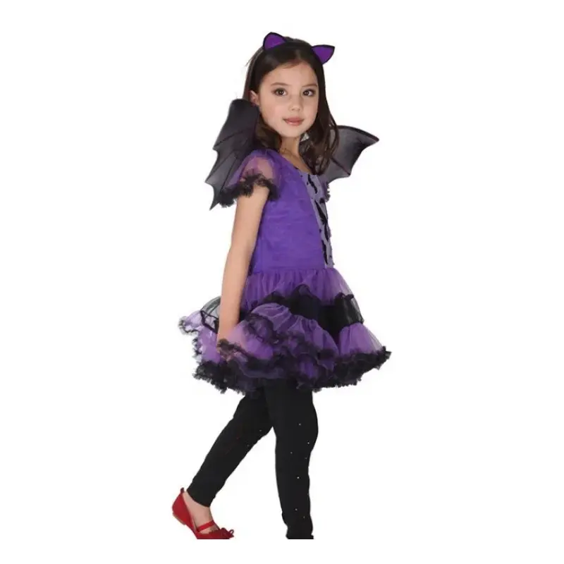 Role Play Clothing Children Kids Girls Purple Bat Vampire Princess Dress Fancy Cosplay Costume Witch Clothes With Wing Halloween