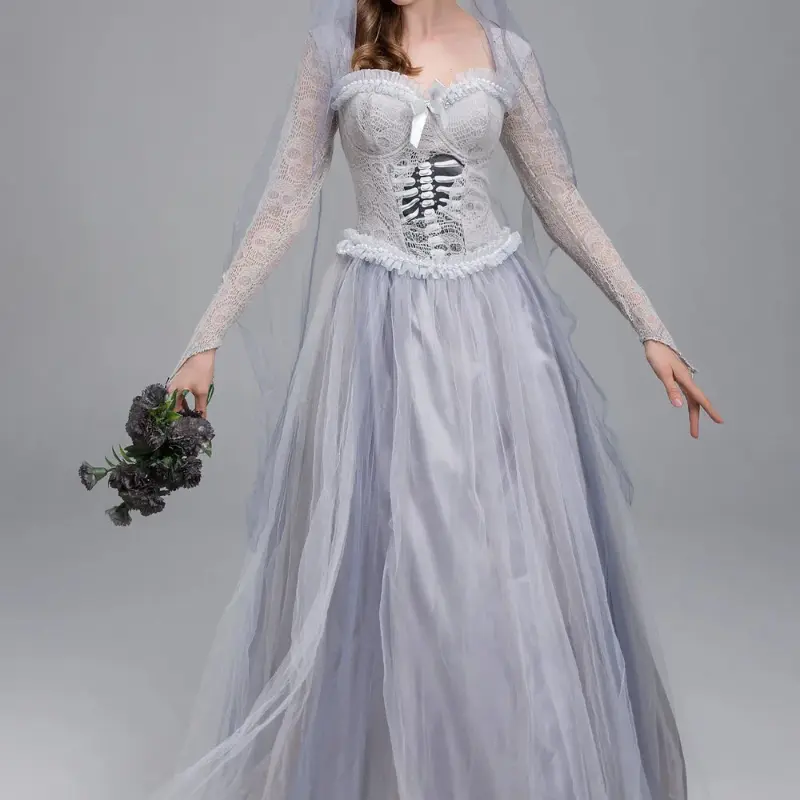 2pcs Halloween Costume Scary Ghost Bride Dress Ghost Zombie Performance Costume Masquerade Ball Costume Cosplay Costumes