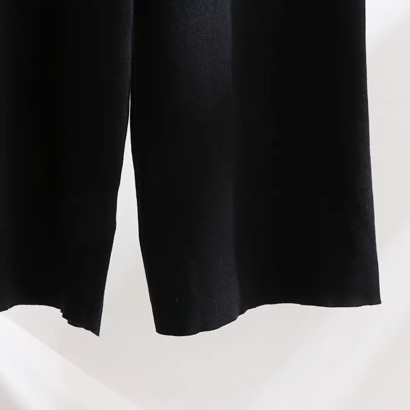 High Waisted Long Pants Knitted Sweater Set Round Neck Checkered ET Long Sleeved Top Simple Home Daily Casual Two-piece Set