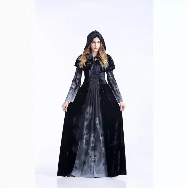 2pcs Halloween New Skull Print Witch Vampire Queen Performance Costume Horror Witch Costume Novelty Cosplay Costumes