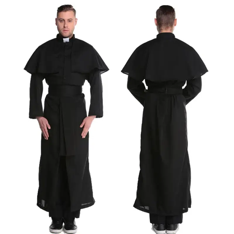 New Medieval Cosplay Women and Men Nun Costumes Priest Monastery Maria Halloween Carnival Party Performance Black Clothing