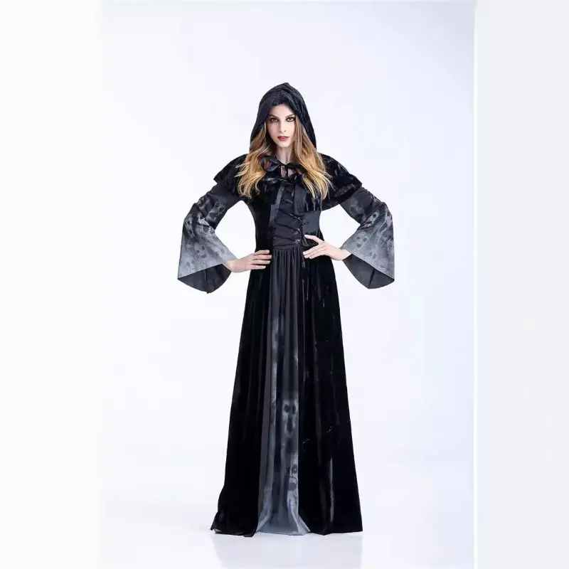 2pcs Halloween New Skull Print Witch Vampire Queen Performance Costume Horror Witch Costume Novelty Cosplay Costumes