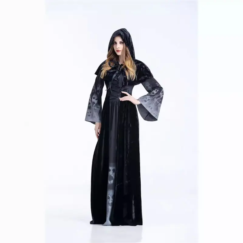 2pcs Halloween New Skull Print Witch Vampire Queen Performance Costume Horror Witch Costume Novelty Cosplay Costumes