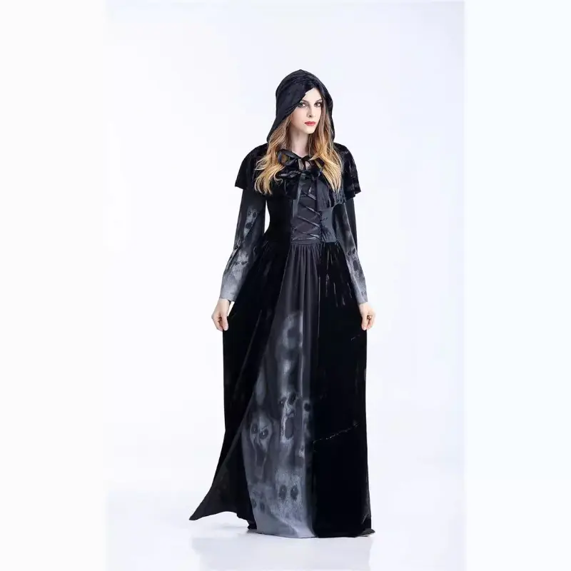 2pcs Halloween New Skull Print Witch Vampire Queen Performance Costume Horror Witch Costume Novelty Cosplay Costumes
