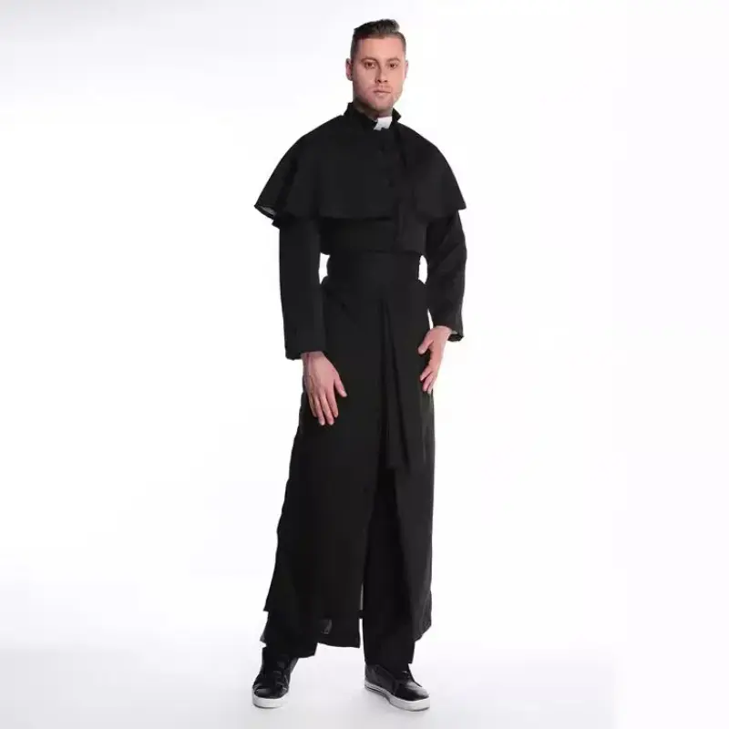 New Medieval Cosplay Women and Men Nun Costumes Priest Monastery Maria Halloween Carnival Party Performance Black Clothing
