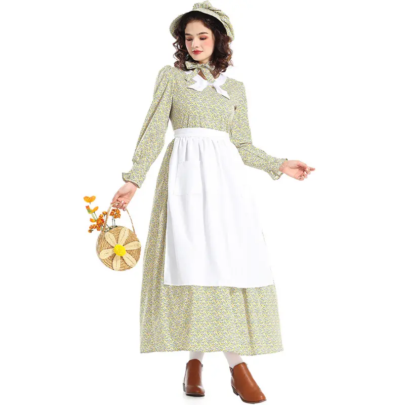 Dress Apron Avant-garde Costume Halloween Costume Amazon Source New Product Grassland Colony Yellow Floral Print