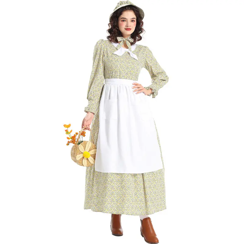 Dress Apron Avant-garde Costume Halloween Costume Amazon Source New Product Grassland Colony Yellow Floral Print