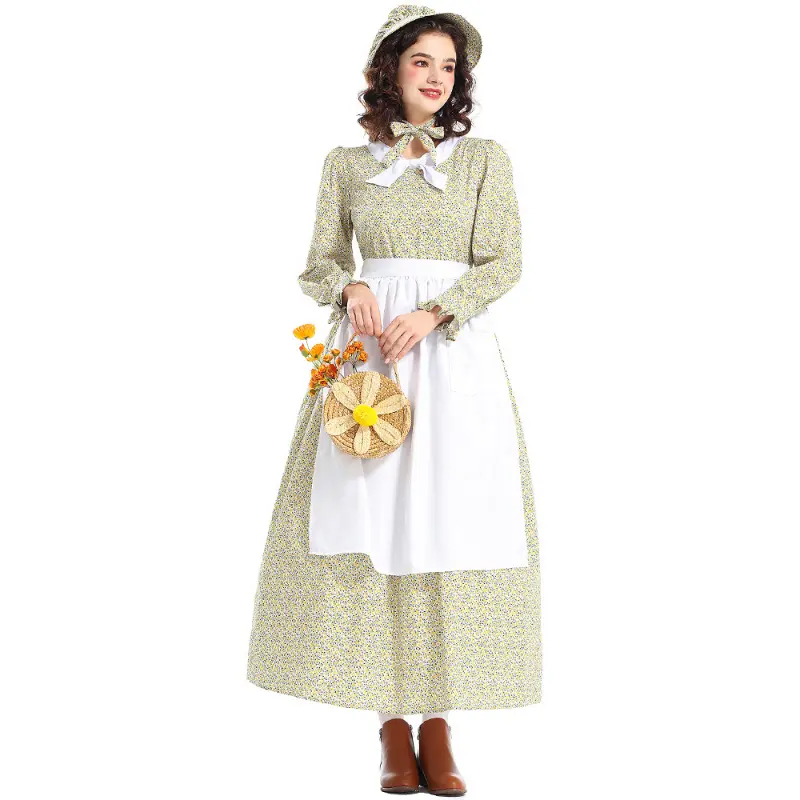Dress Apron Avant-garde Costume Halloween Costume Amazon Source New Product Grassland Colony Yellow Floral Print