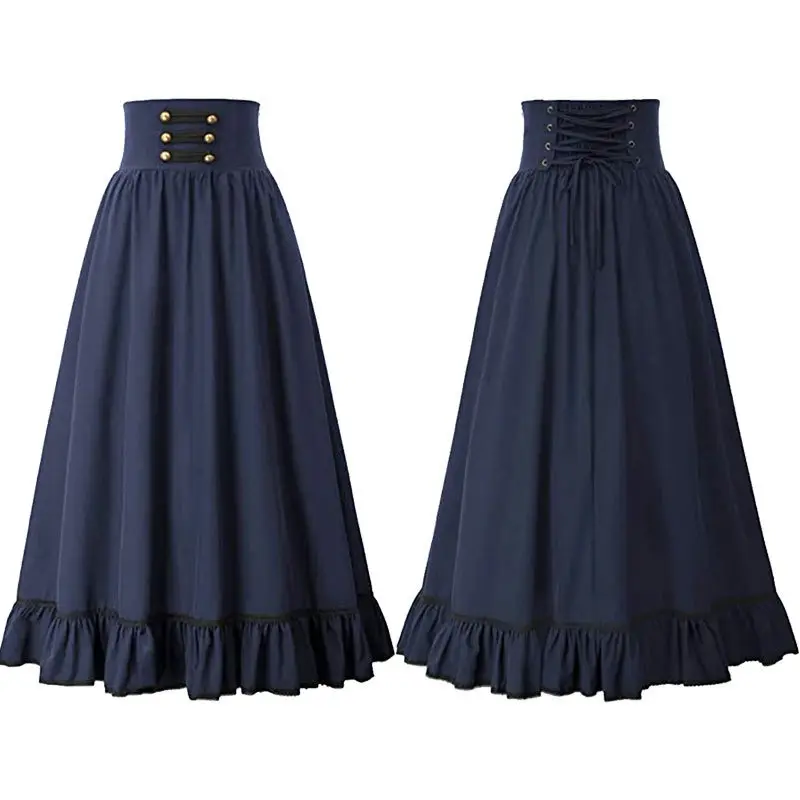 Large Size European and American Retro Renaissance Women's A-line Lotus Leaf Skirt Halloween Dance Retro Cosplay