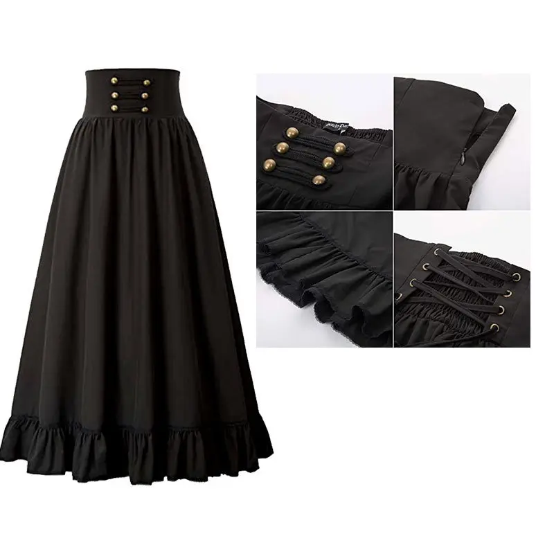 Large Size European and American Retro Renaissance Women's A-line Lotus Leaf Skirt Halloween Dance Retro Cosplay