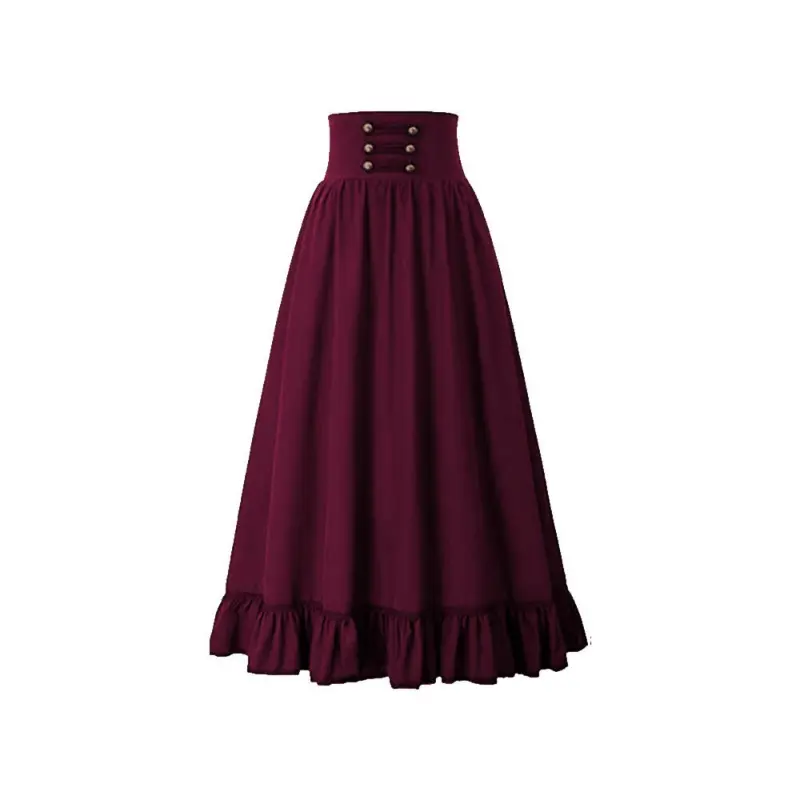 Large Size European and American Retro Renaissance Women's A-line Lotus Leaf Skirt Halloween Dance Retro Cosplay