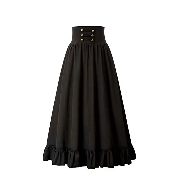 Large Size European and American Retro Renaissance Women's A-line Lotus Leaf Skirt Halloween Dance Retro Cosplay