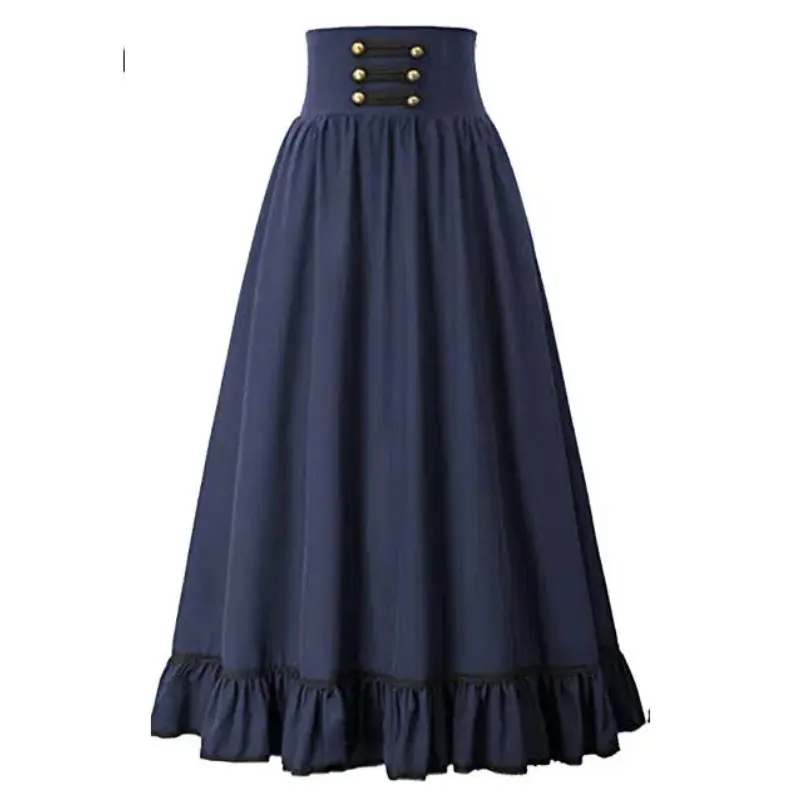 Large Size European and American Retro Renaissance Women's A-line Lotus Leaf Skirt Halloween Dance Retro Cosplay