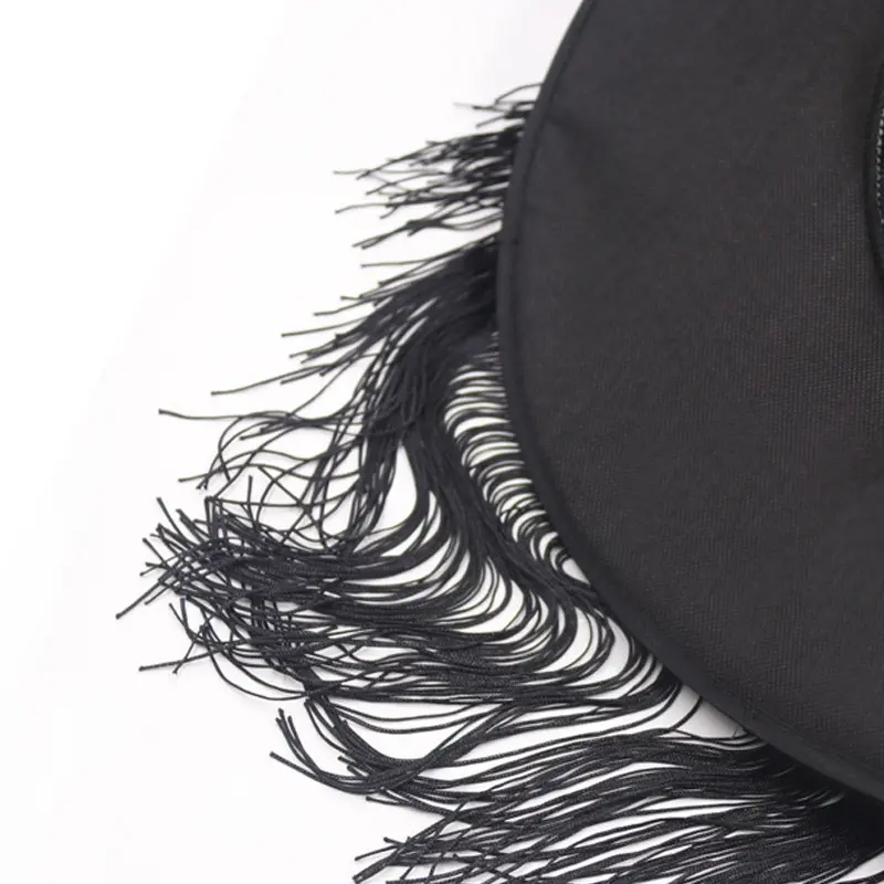 Trendy Black Purple Wrinkled Fringe Witch Hat Tassel/Lace Brim Pleated Halloween Hat Holiday Headdress Brimmed Hat Outdoor