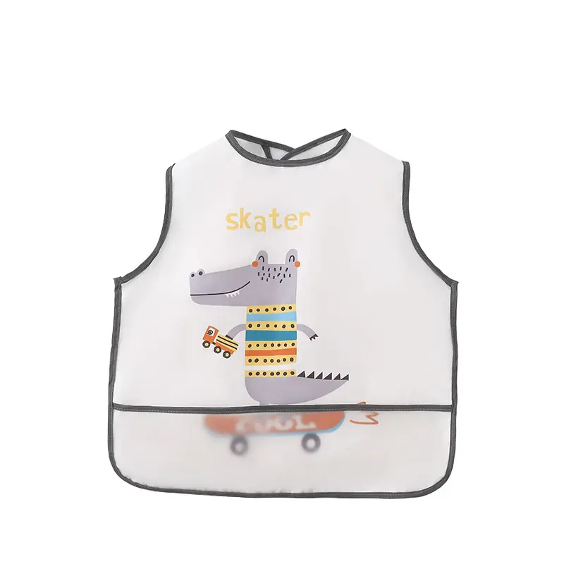 Cartoon Baby Striped Long Sleeve Scarf Waterproof Toddler Art Smock Feeding Bib Apron Pocket Infant Boys Girls Burp Cloth Bibs