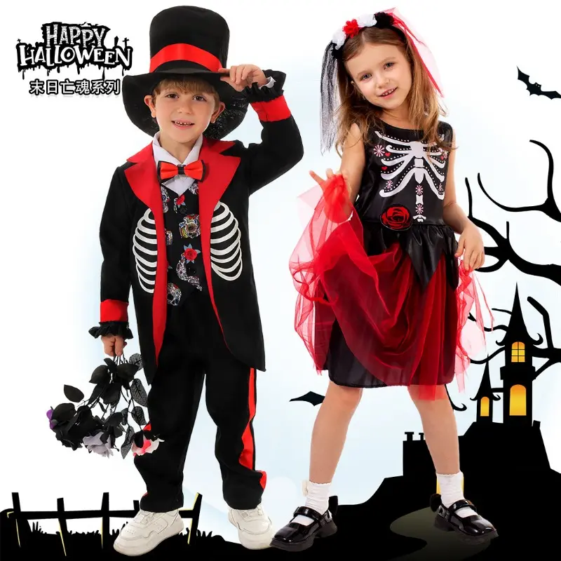 Deluxe Children's Day of the Dead Skeleton Cosplay Costume Mexican Boys Girls Halloween Carnival Easter Purim Fancy Dress 2024