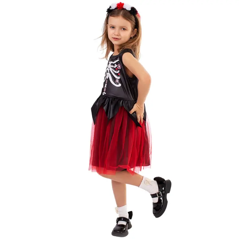 Deluxe Children's Day of the Dead Skeleton Cosplay Costume Mexican Boys Girls Halloween Carnival Easter Purim Fancy Dress 2024