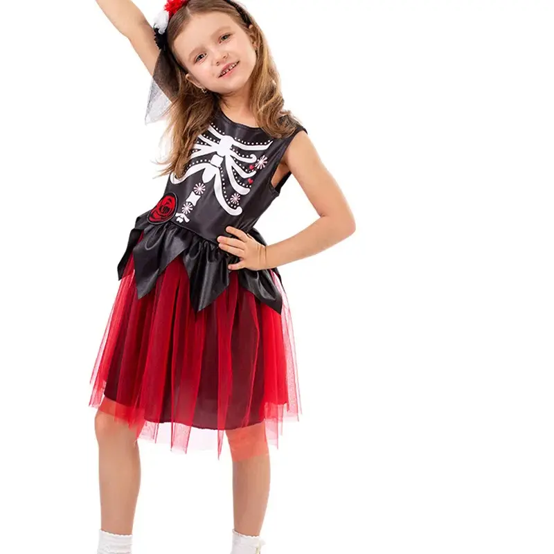 Deluxe Children's Day of the Dead Skeleton Cosplay Costume Mexican Boys Girls Halloween Carnival Easter Purim Fancy Dress 2024