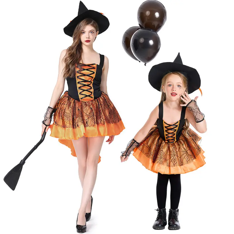 New Halloween Cosplay Costume Solid Color Purple Orange Mesh Suspender Costume Witch Multi-color Party Cosplay Costume Clothing