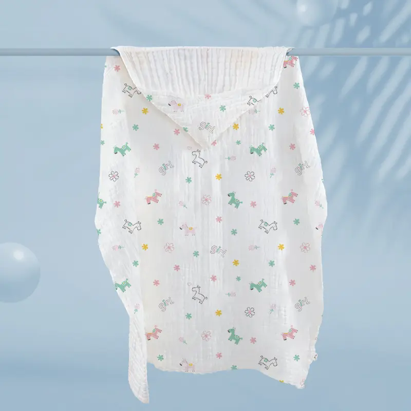 Six Layer Pure Cotton Printed Baby Bath Towel Cotton Gauze High-density Bed Sheet Bag Summer Thin Children's Bath Towel Diaper