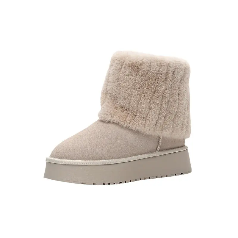 Shoes for Women Winter Women's Boots Round Toe Solid Flock Plush Warm Mid Heel Water Proof Casual Snow Boots Women