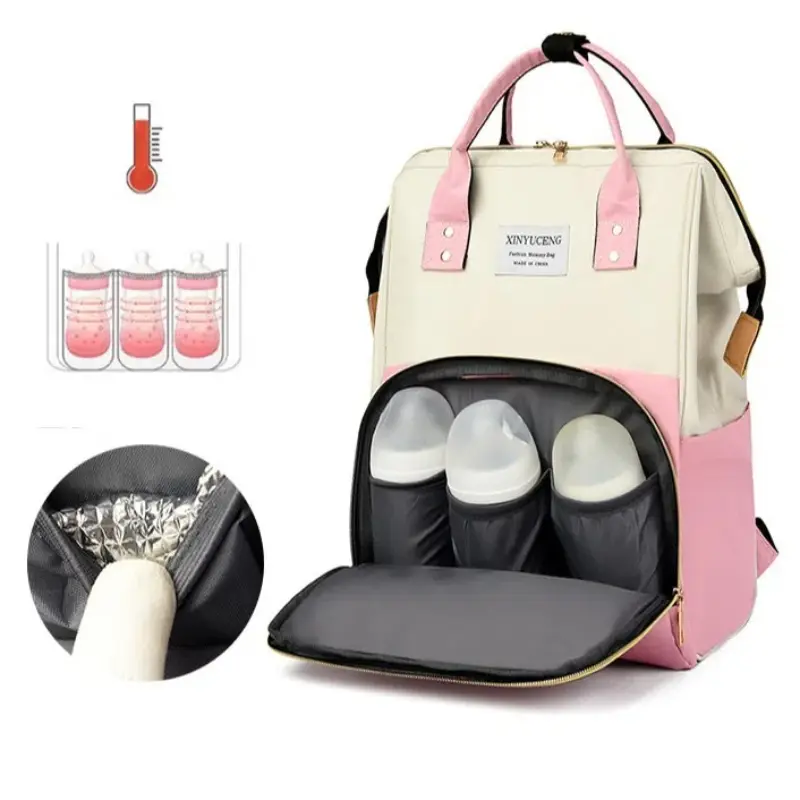 Mommy Bag 2024 New Simple and Casual Color Contrast Backpack Mother and Baby Mother Go Out Fashion Multi-functional Backpack