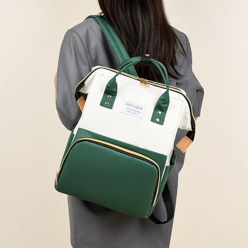 Mommy Bag 2024 New Simple and Casual Color Contrast Backpack Mother and Baby Mother Go Out Fashion Multi-functional Backpack