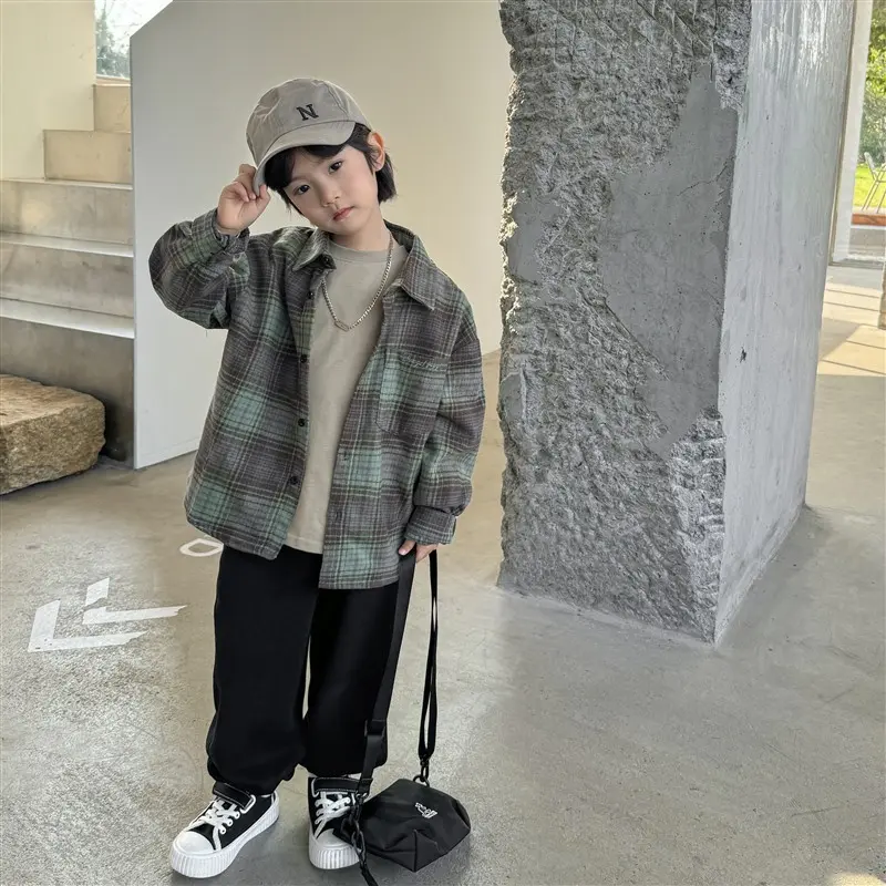 Kids Shirts Boys and Girls Shirts Plaid Printed Girls Blouse Children Clothing for Boys Blouses Years Kids Boys and Girls Shirts