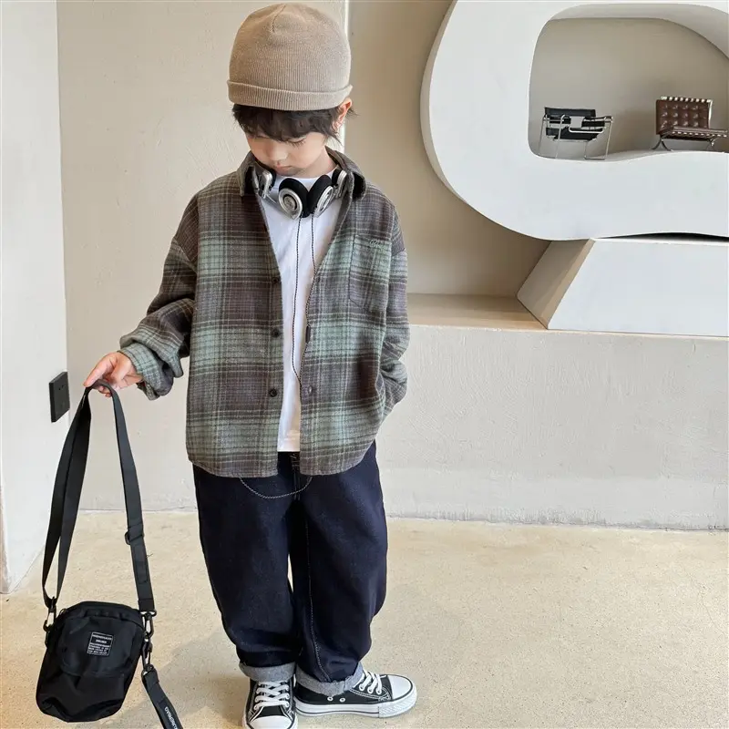 Kids Shirts Boys and Girls Shirts Plaid Printed Girls Blouse Children Clothing for Boys Blouses Years Kids Boys and Girls Shirts