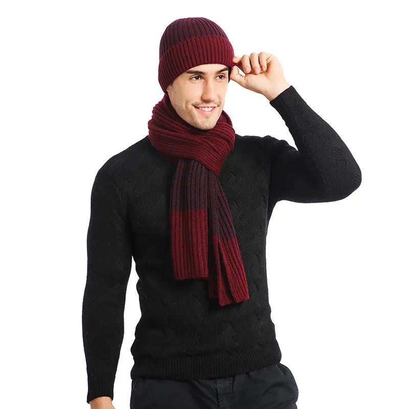 3pcs Winter Scarf Touchscreen Gloves for Warm Knit Fleece Lined Hat Set Leather Label Fur Ball Cap New Styles for Men and Women