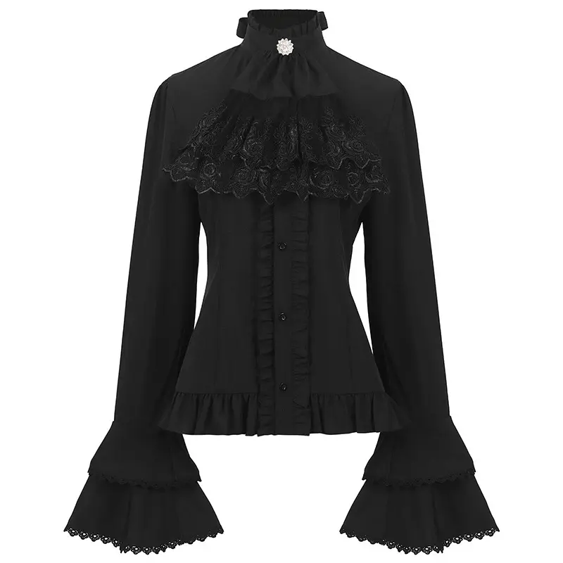 Medieval Performance Costume European and American Women's Pleated Shirt Steampunk Top Inner Outfit for Halloween