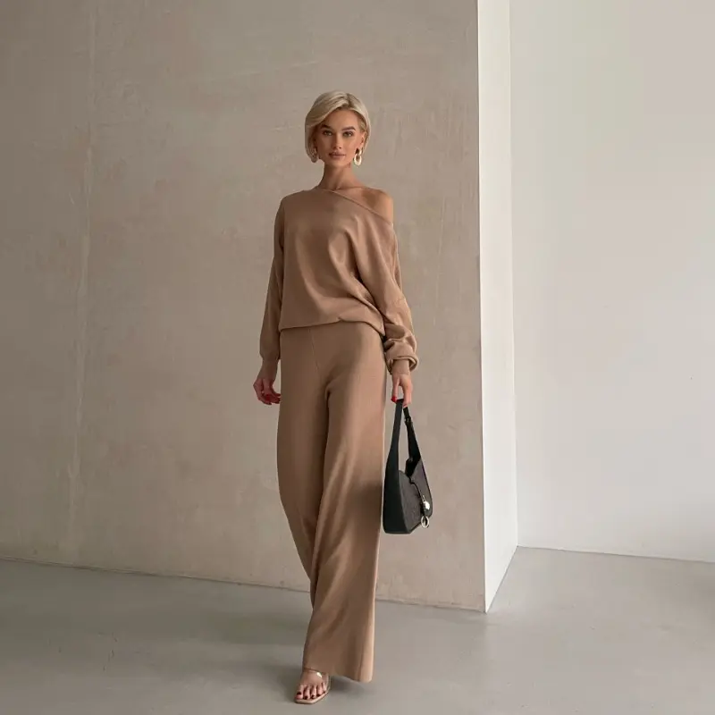 Elegant Loungewear Knitted 2 Piece Set Knit Pants and Sweater Suit Women Casual Winter Knitted Two Piece Sets Women 2024