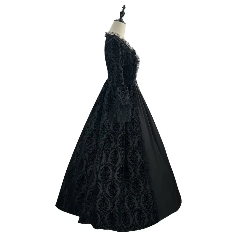 New Medieval Renaissance European and American Lace Splicing Trumpet Queen Dress Party Role Playing Square Collar Palace Dress