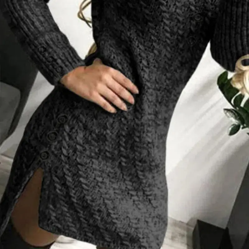 New Autumn and Winter New Knitted Skirt V-neck Slimming Sexy Tight Fitting Medium and Long Styles Temperament Solid Color Dress