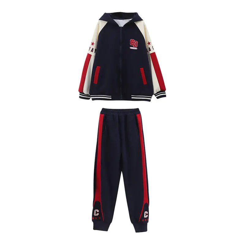 Children's Sets Spring and Autumn Patchwork Sports Girls Zipper Hooded Jacket Casual Pants Two Piece Set Children's Sets