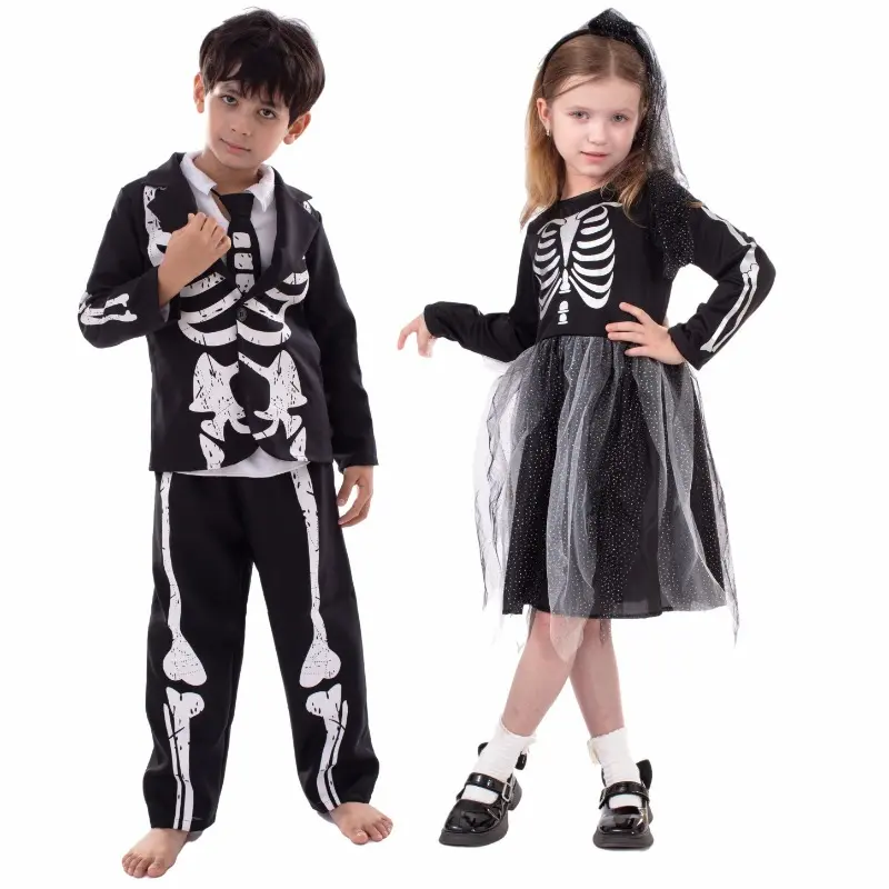 Hot Sale Child Halloween Zombie Skeleton Glow In The Dark Costume Cosplay Jumpsuit Kids Fancy Dress Carnival Theme Party Lovers