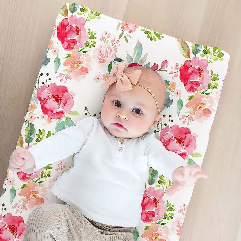 Baby Touch Massage Table Changing Outer Cover Bristles Super Soft and Elastic Watercolor Printing Care Table Change Coat