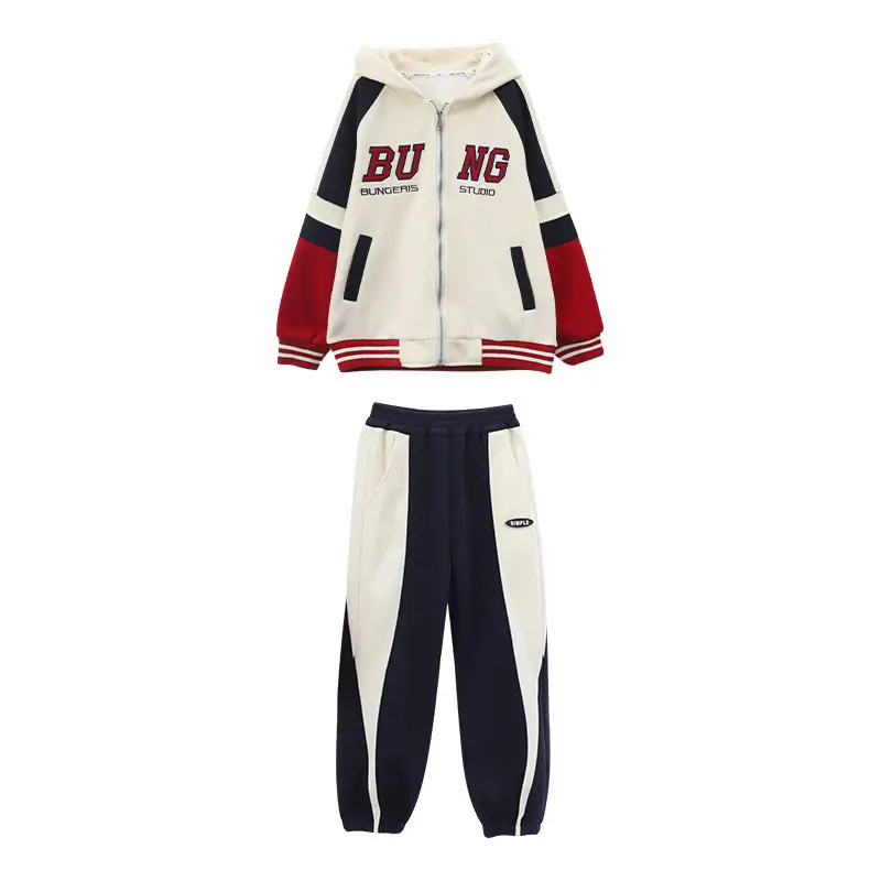 Girls Children Autumn New Warm Thicken Plus Velvet Patchwork Printed Letter Hooded Zipper Coats Fashion Two Piece Hooded Jacket