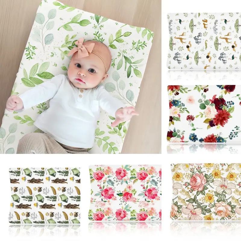 Baby Touch Massage Table Changing Outer Cover Bristles Super Soft and Elastic Watercolor Printing Care Table Change Coat