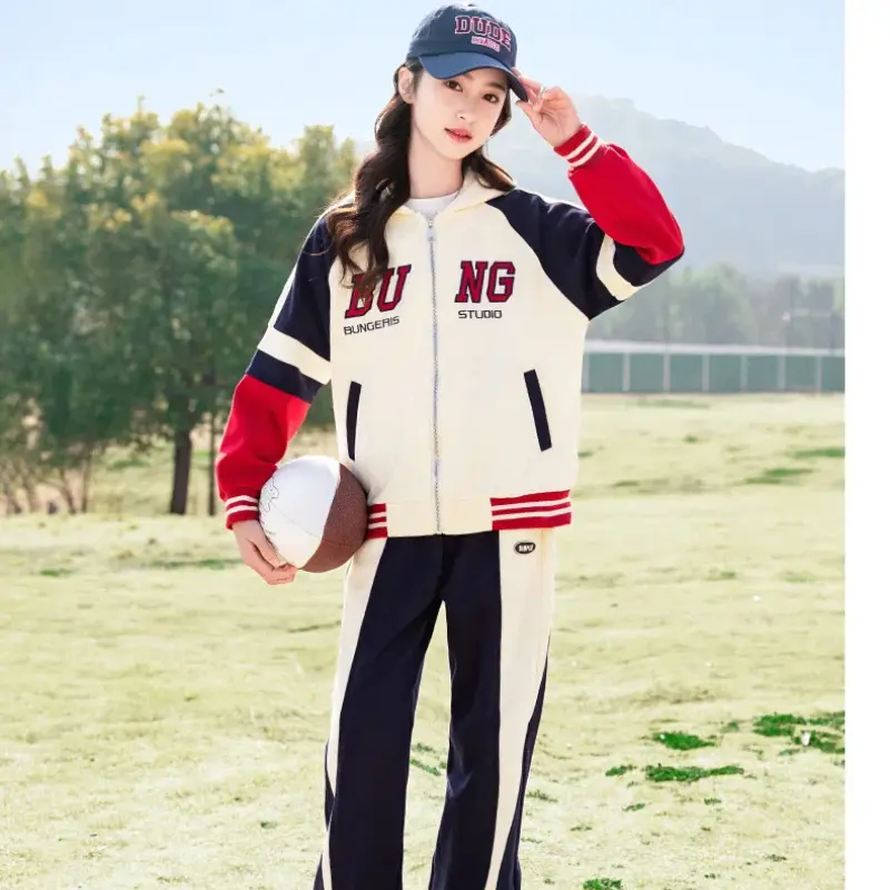 Girls Children Autumn New Warm Thicken Plus Velvet Patchwork Printed Letter Hooded Zipper Coats Fashion Two Piece Hooded Jacket