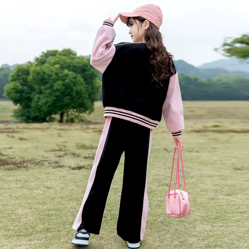 Children's Sportswear Fashion Girls Clothes Sets 2024 Sport Baseball Kids Autumn Long Sleeve Coat Pants 2PCS Children Clothing