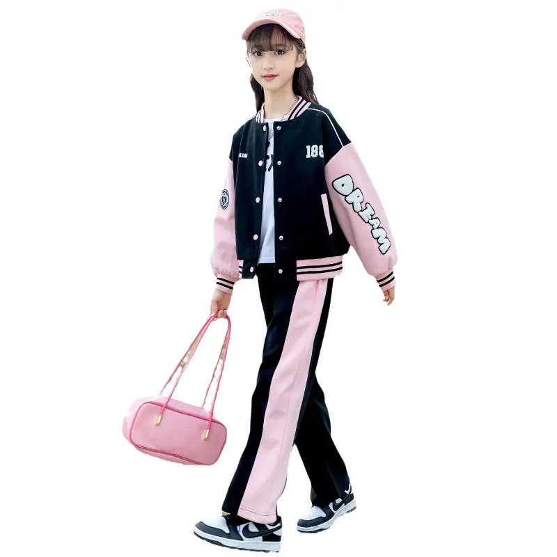 Children's Sportswear Fashion Girls Clothes Sets 2024 Sport Baseball Kids Autumn Long Sleeve Coat Pants 2PCS Children Clothing