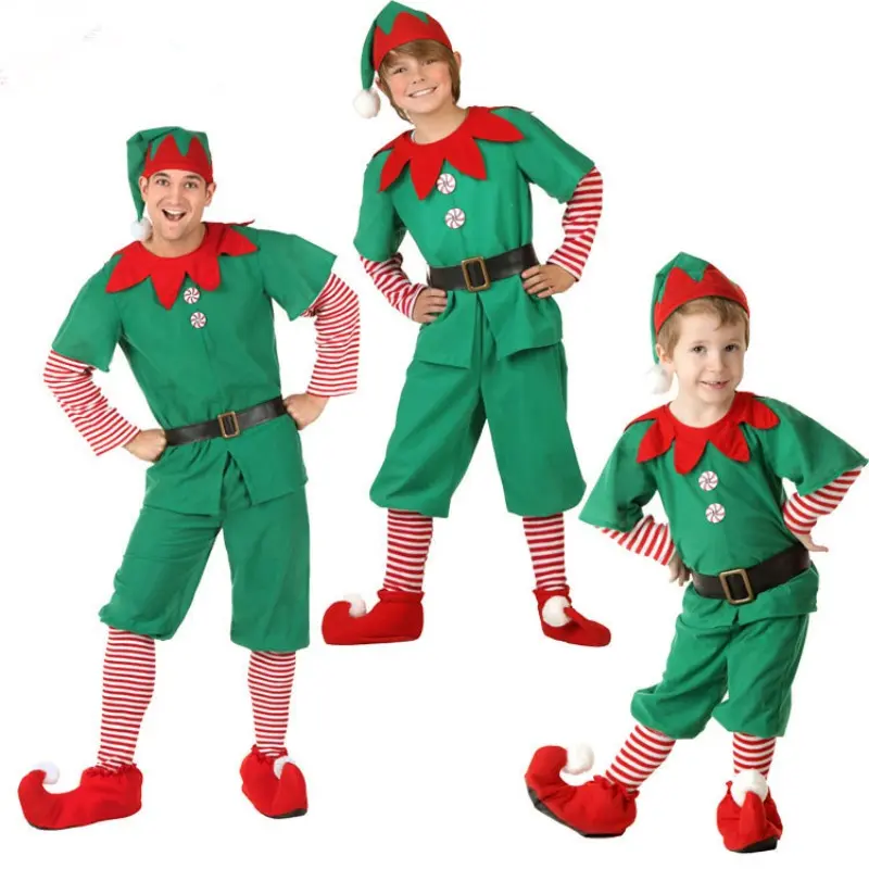 Kids Adult Christmas Clothing Set Kids Tops Pants Hat Belt Children Xmas Clothes Boy Girl Birthday Outfit Elves Costume