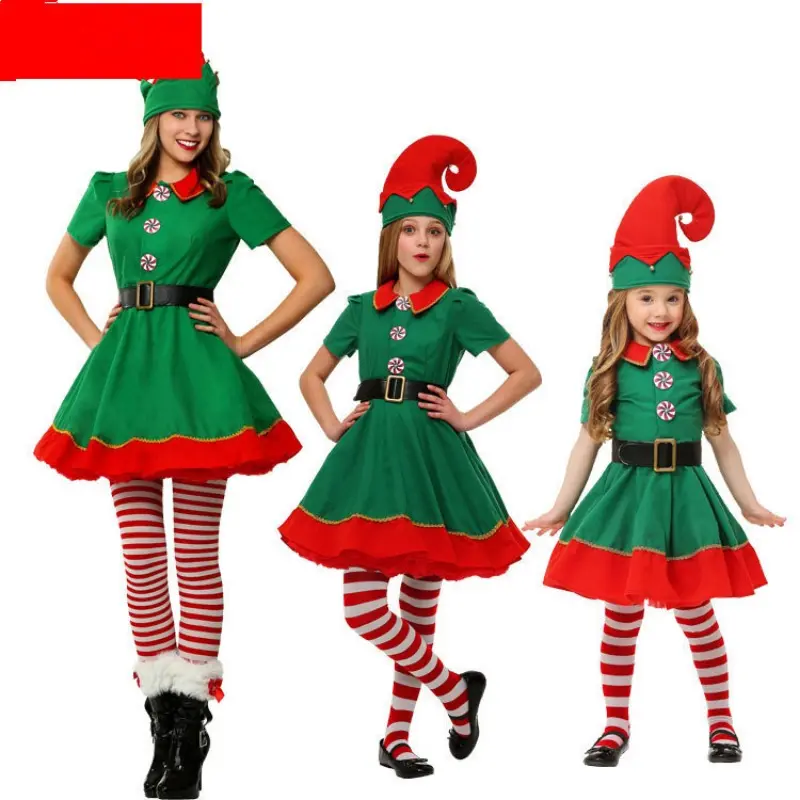 Kids Adult Christmas Clothing Set Kids Tops Pants Hat Belt Children Xmas Clothes Boy Girl Birthday Outfit Elves Costume