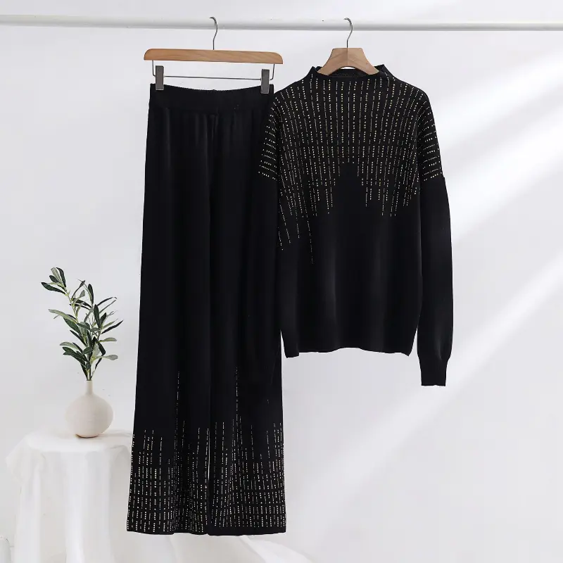 Knitted Sleepwear Set Autumn Winter Thickened Oversized Loose Long Sleeved Sweater Two-piece Set Pajama Women's Casual Home Wear