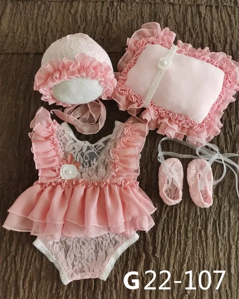 0-3M Newborn Photography Props Baby Hat Baby Girl Lace Romper Bodysuits Outfit  Photography Clothing