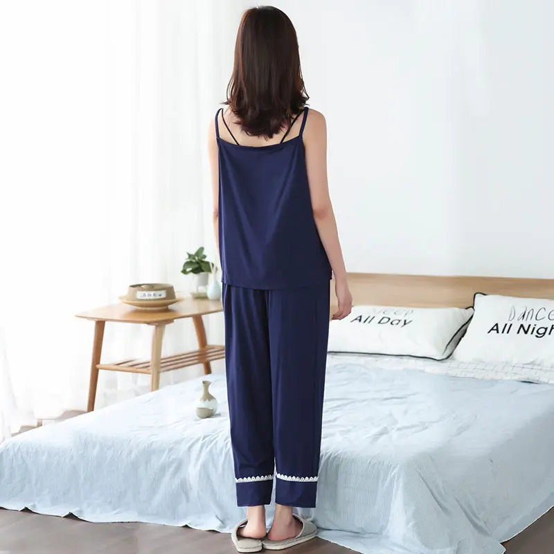 Women's Sleepwear Perfect For Casual Home Nightdress Sexy Bamboo Fiber Lace-Edged Three-Piece Suit For Summer Spring Autumn