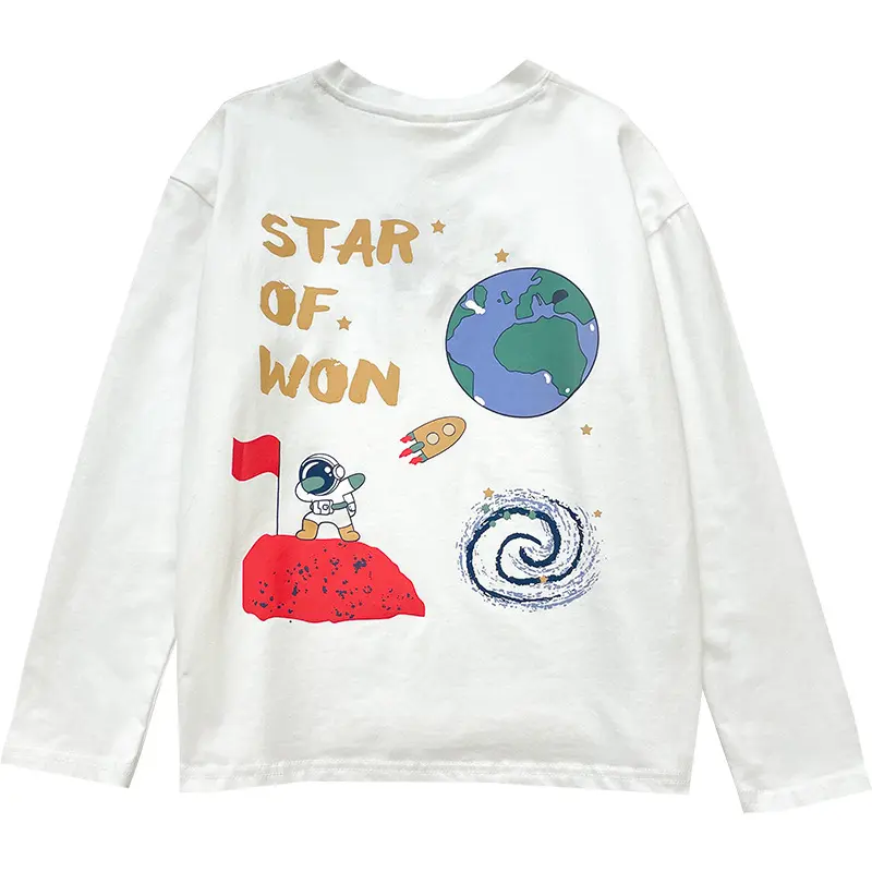 Funny Astronaut Travels Around Space Print T Shirt Kids Graphic Spring Autumn T Shirt O Neck Boys New 2024 Tees Tops Children