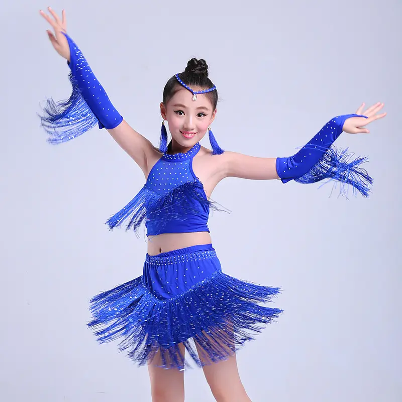 New Children's Latin Dance Costumes Girls Sequined Fringed Latin Skirts Children's Latin Costumes Latin Dress Latin Costumes